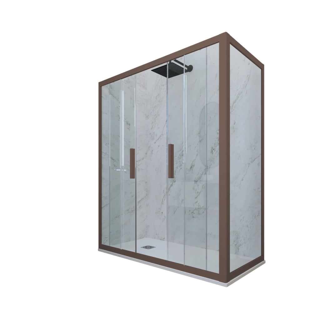 Box doccia 2 ante scorrevoli 80x120 CM H 200 Vetro Trasparente Profilo Chocolate mod. Glam Duo