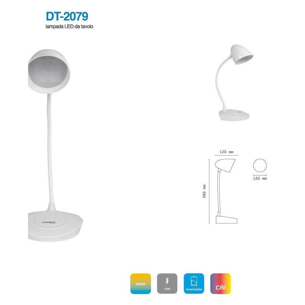 Trade Shop - Lampada Da Tavolo Scrivania Led Ricaricabile Usb Dimmerabile Moderno Dt-2079 -
