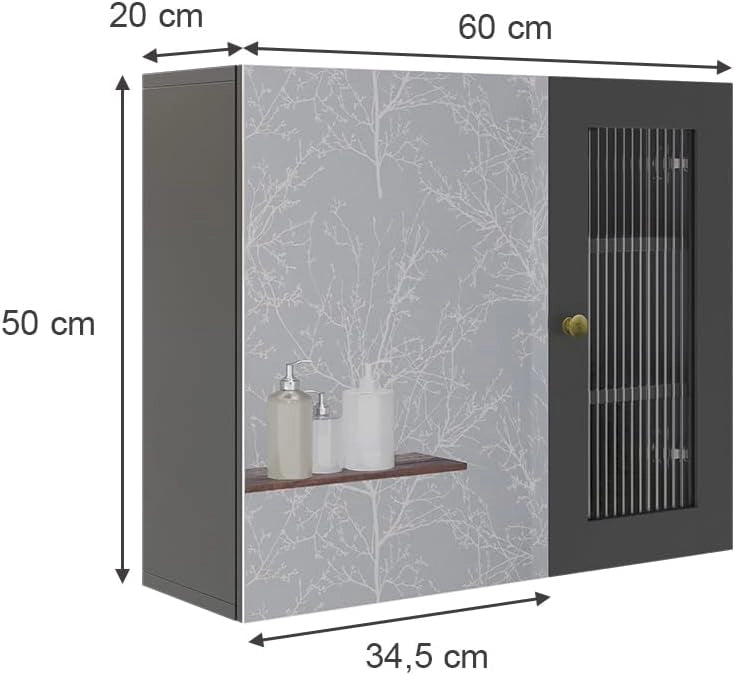 Mobile a specchio per il bagno Malte, Grigio, 60 x 50 cm con specchio, per la conservazione di accessori da bagno e combinabile con Malte