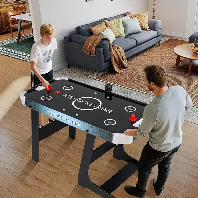 Tavolo da Air Hockey, Hockey da Tavolo Pieghevole con Potente Motore 12V e Tabellone Digitale a LED, 2 Spingitori e 2 Dischi, per Casa Sala Giochi e Ufficio, 144 x 68 x 79 cm