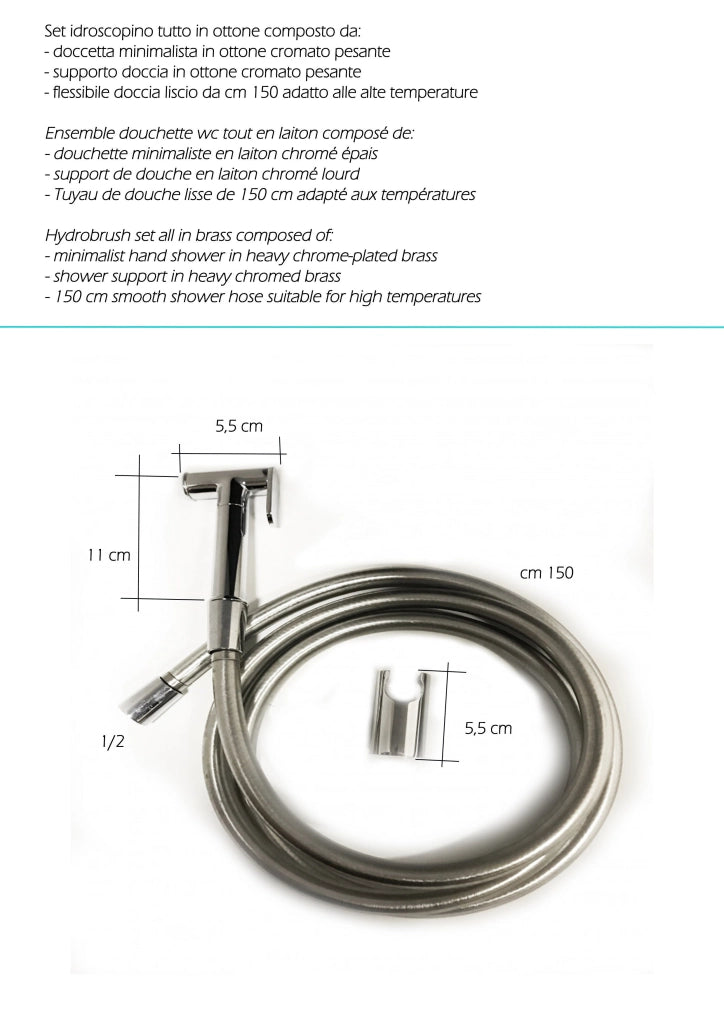 Kit idroscopino doccetta wc con flessibile e supporto, tutto ottone