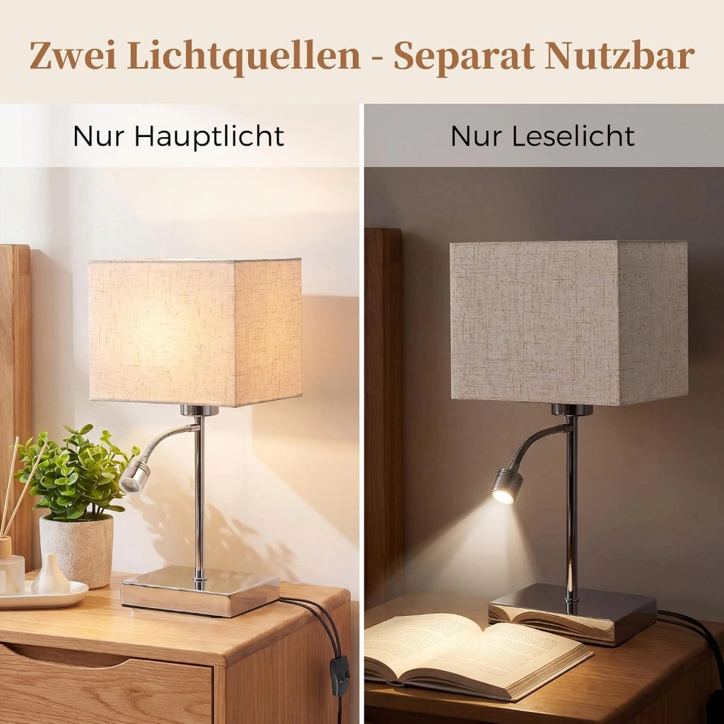 ZMH Lampada da Tavolo LED E27 Moderna Paralume in Tessuto Orientabile 360¡ã Interruttore per Camera Letto Hotel