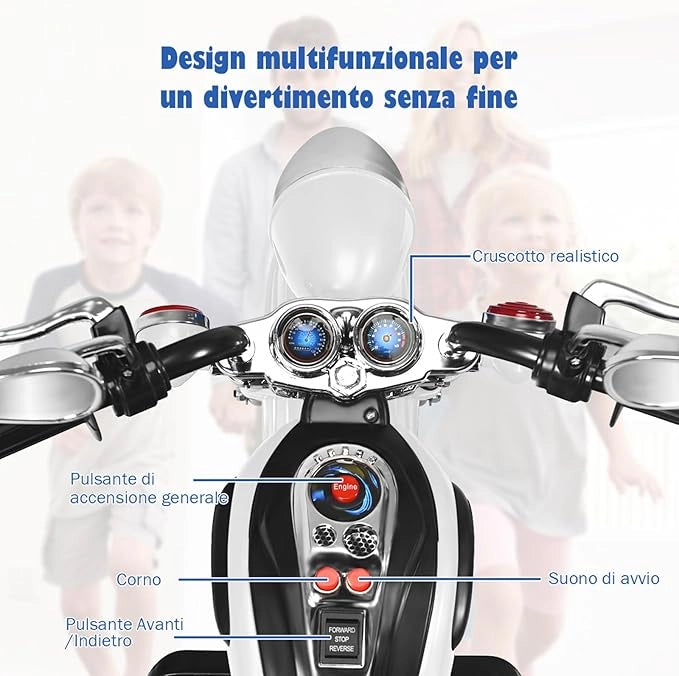 6V Moto Elettriche per Bambini, Moto Cavalcabile Marcia Avanti e Indietro, Portanza di Peso 30kg (Bianco)