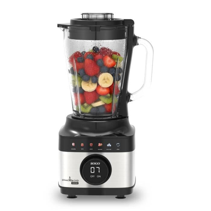 Frullatore con caraffa in vetro 1,5L, 1500W, 6 lame acciaio inox, display touch digitale, 6 programmi automatici - SOGO