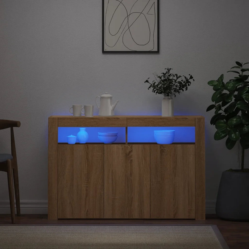 Credenza con Luci LED Rovere Sonoma 115,5x30x75 cm