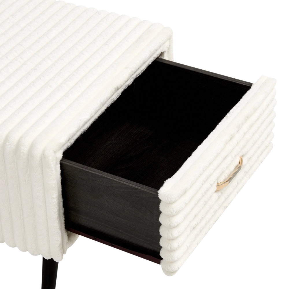 Comodino con rivestimento in velluto bianco con 1 cassetto Mobili per camera da letto dal design minimalista