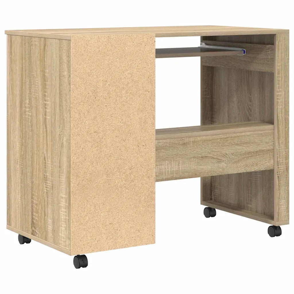 Scrivania | Tavolo da Ufficio con Ruote con cassetto Rovere Sonoma 91 x 50 x 77 cm