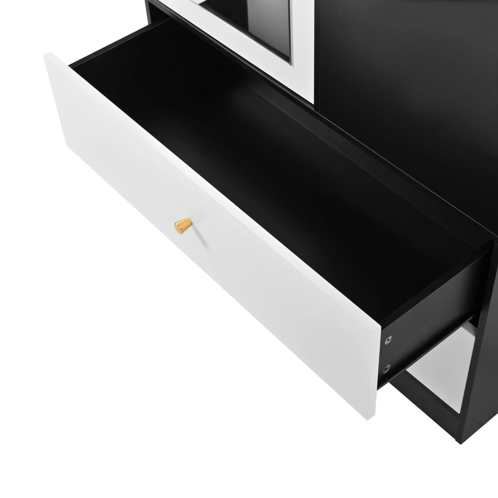 Armadio con specchio a 1 anta, 2 cassetti e 4 vani aperti, per camera e ingresso, bianco e nero, 80 × 40 × 180 cm