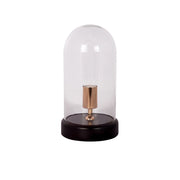 Lampada da tavolo Ceti in vetro trasparente a cupola con base in legno