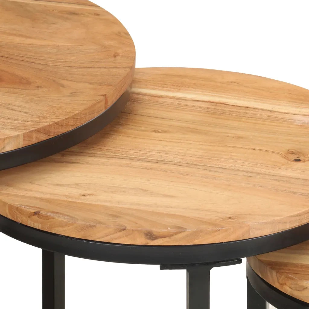 Tavolini Laterali 3 pz | Tavolo laterale in Legno Massello di Acacia