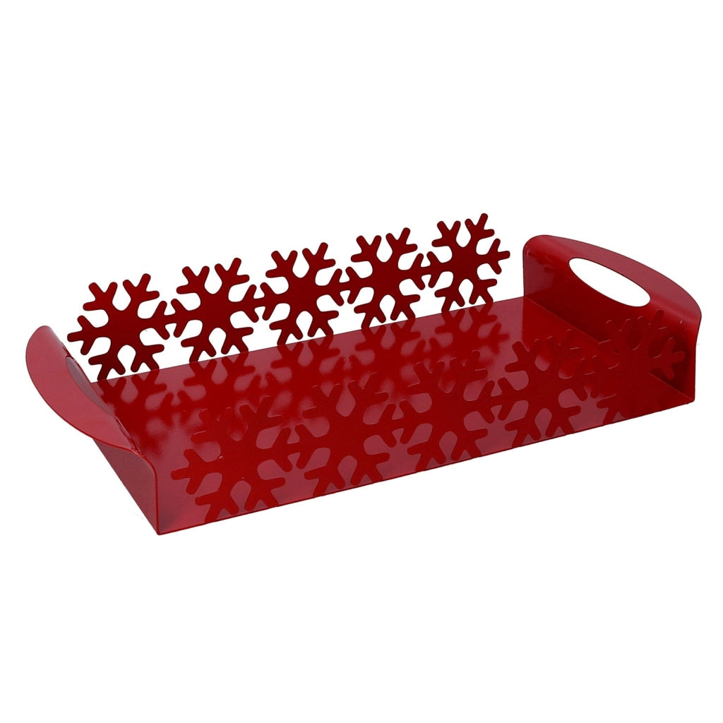 Vassoio in Metallo fiocco neve rosso rettangolare cm 41x20xh6,5