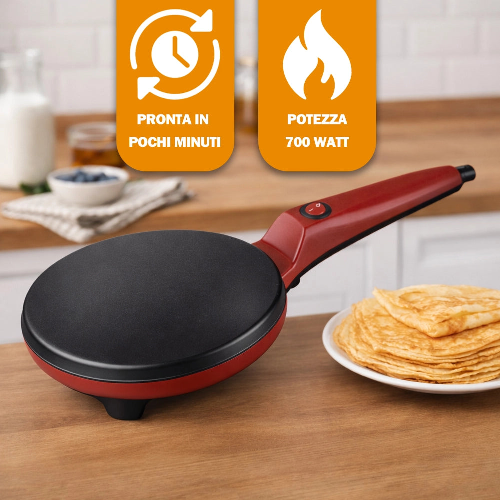 Crepiera Elettrica con Manico 700W Piastra Alluminio Rivestimento Antiaderente