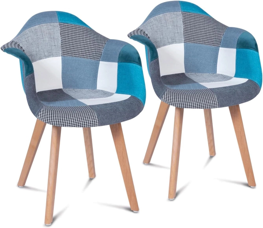 Set di 2 sedie da pranzo scandinave, poltrone da tavolo SARA patchwork blu