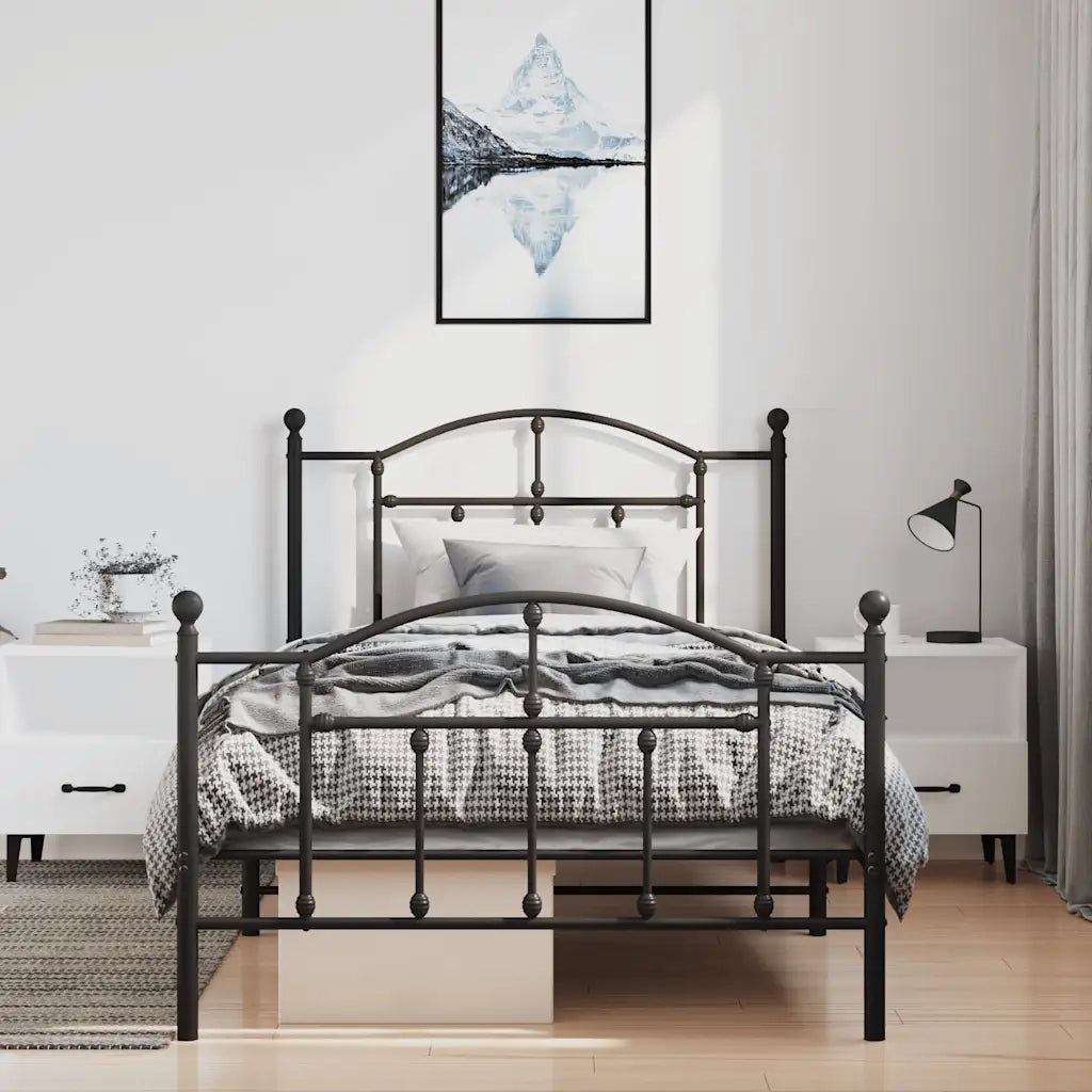 Giroletto con Testiera e Pediera Metallo Nero 100x200 cm