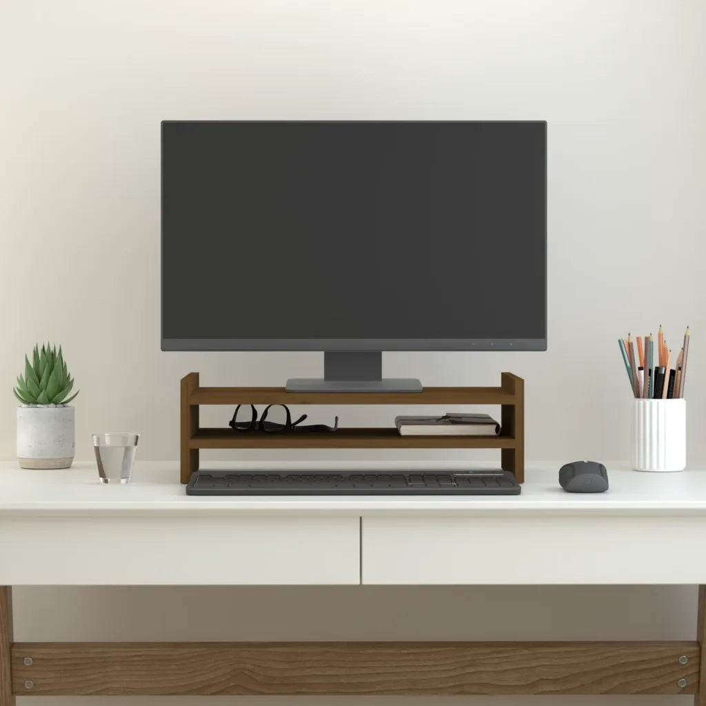 Supporto per Monitor ambra 50x27x15 cm Legno Massello di Pino 814022