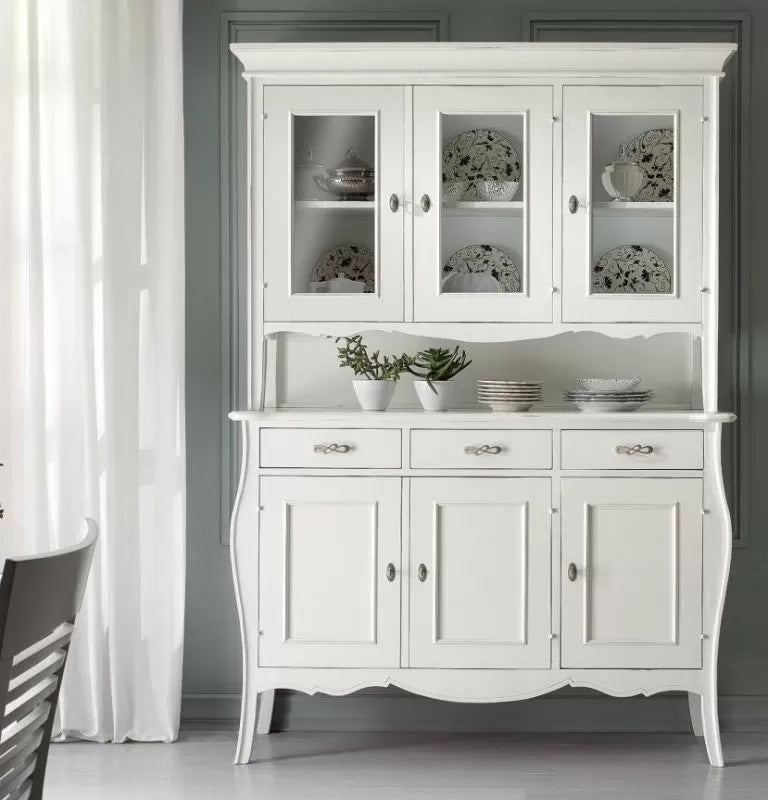 Cristalliera classica 3 porte in legno bianco opaco 151x50x214 (3088+3089) - Mobili 2G
