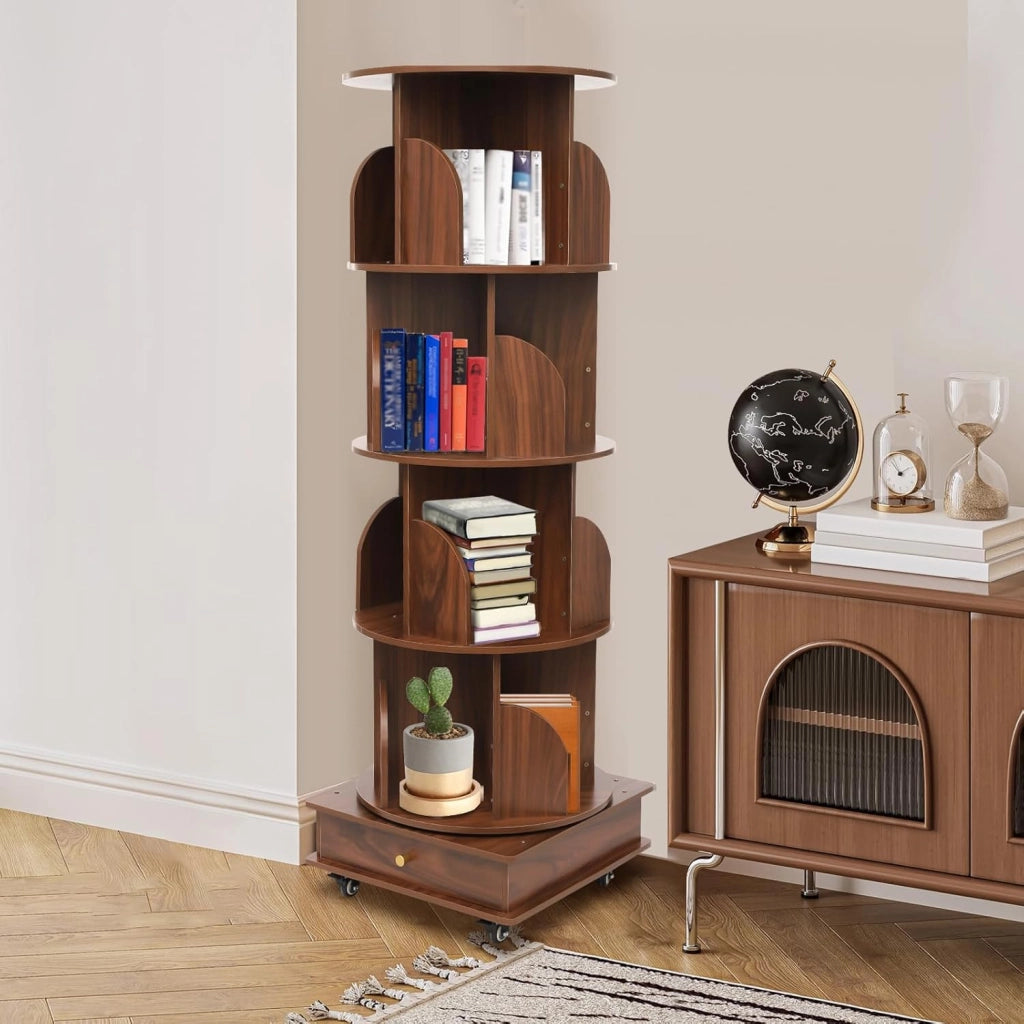 Libreria girevole a più piani, libreria rotonda con una capacità di carico fino a 99,21 kg, per riporre libri, riviste (Burlywood Color)