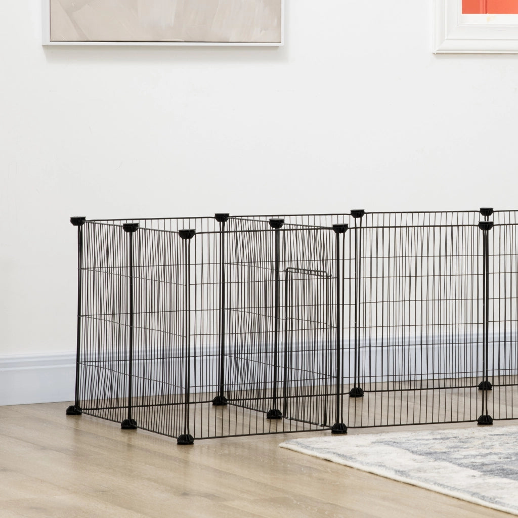 Recinto per Animali Domestici ¨C zephmum ¨C Griglia Metallo Nero 18 Pannelli 2 Porte 175x70x45