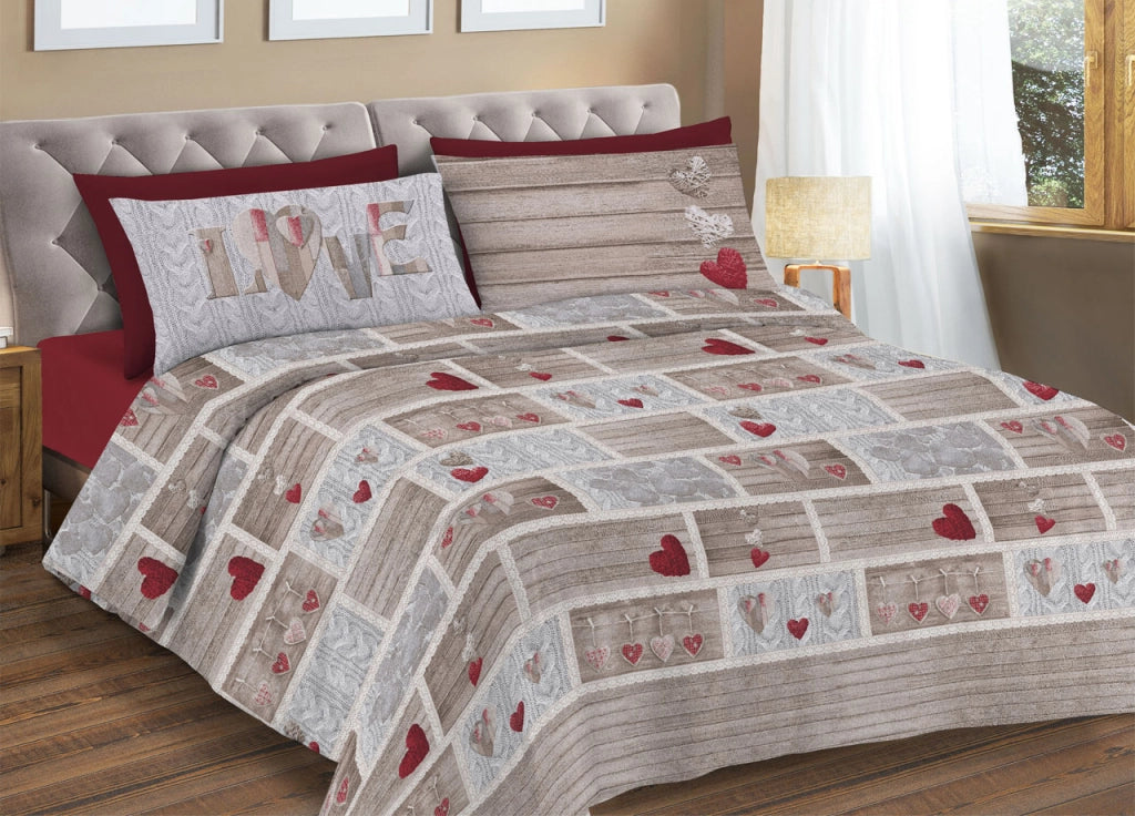 Copripiumino Sacco Piumone Pensieri Delicati Cotone Disegno Shabby Love - Matrimoniale - Rosso