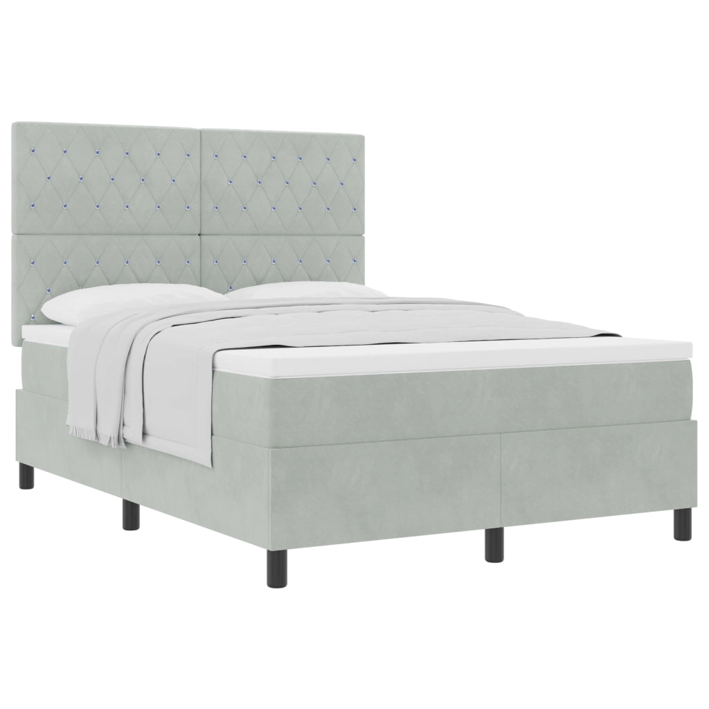 letto a box spring  con materasso grigio chiaro 140x200 cm in velluto