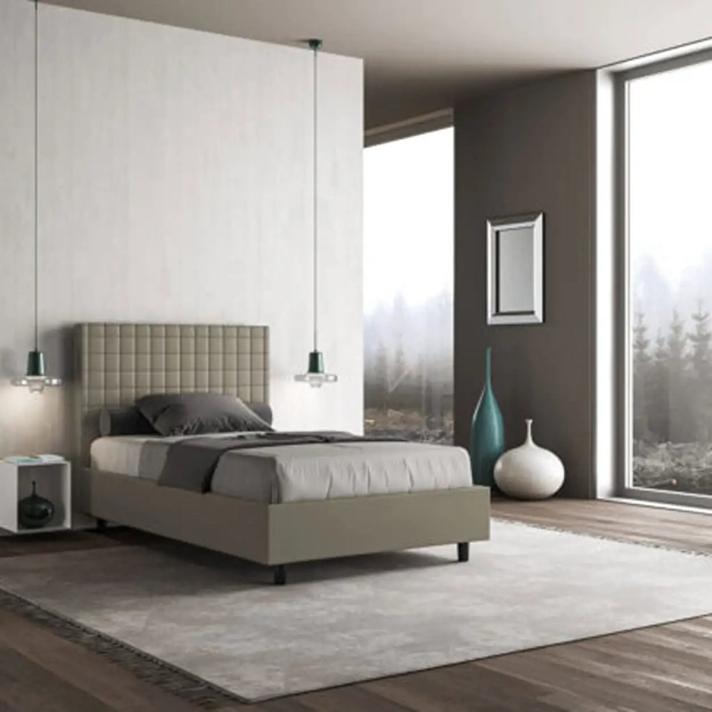 Letto una piazza e mezza con rete imbottito 120x210 similpelle cappuccino Sunny