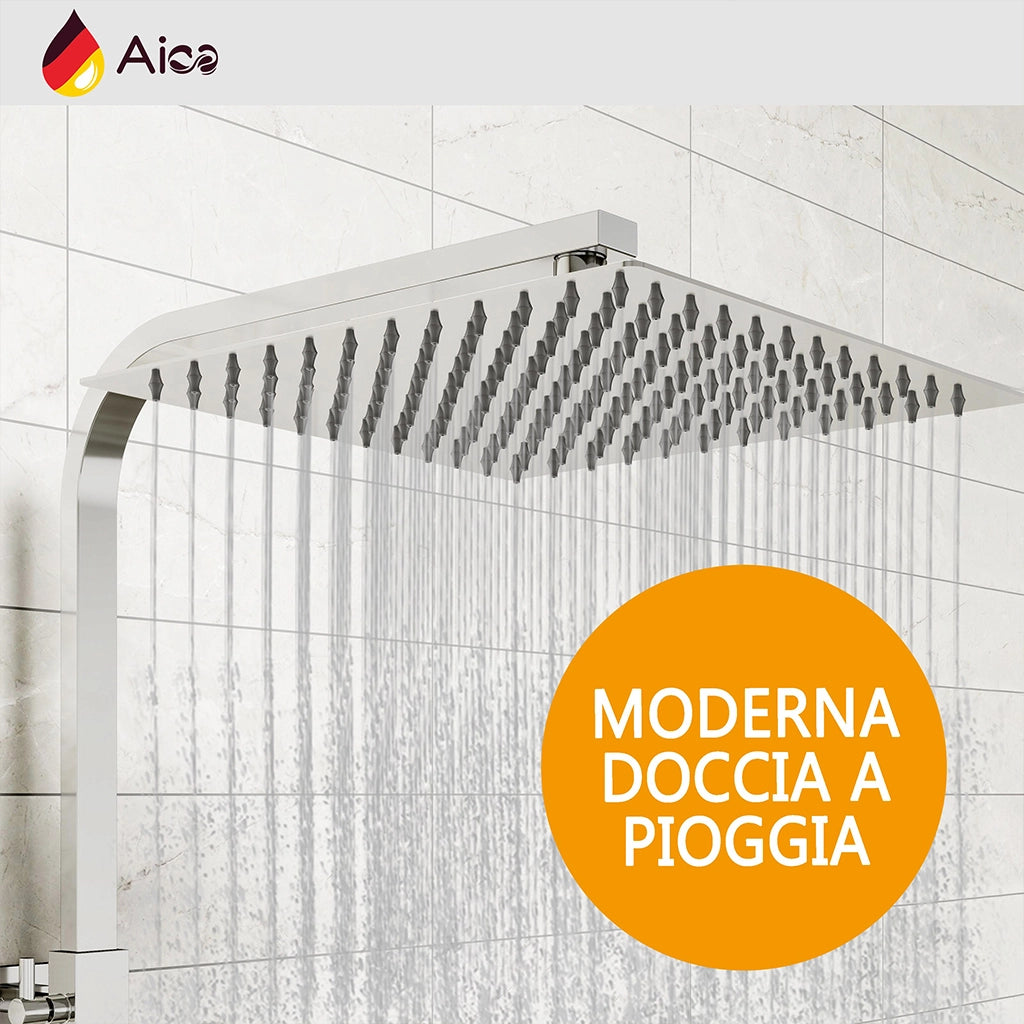 Colonna doccia quadrata completo di miscelatore termostatico rettangolo, soffione quadrato 30x30cm, cromo