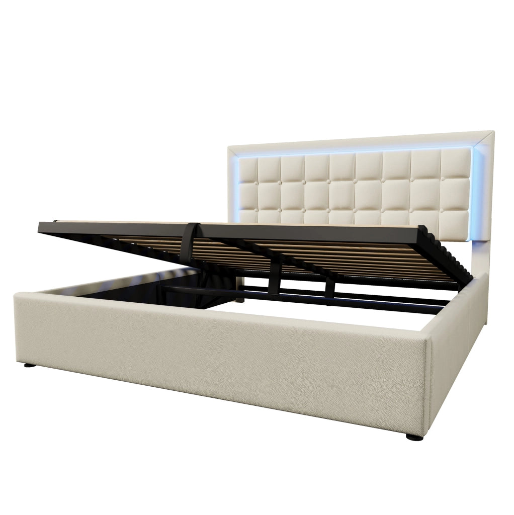 Letto matrimoniale contenitore 180x200 cm con LED e rete a doghe