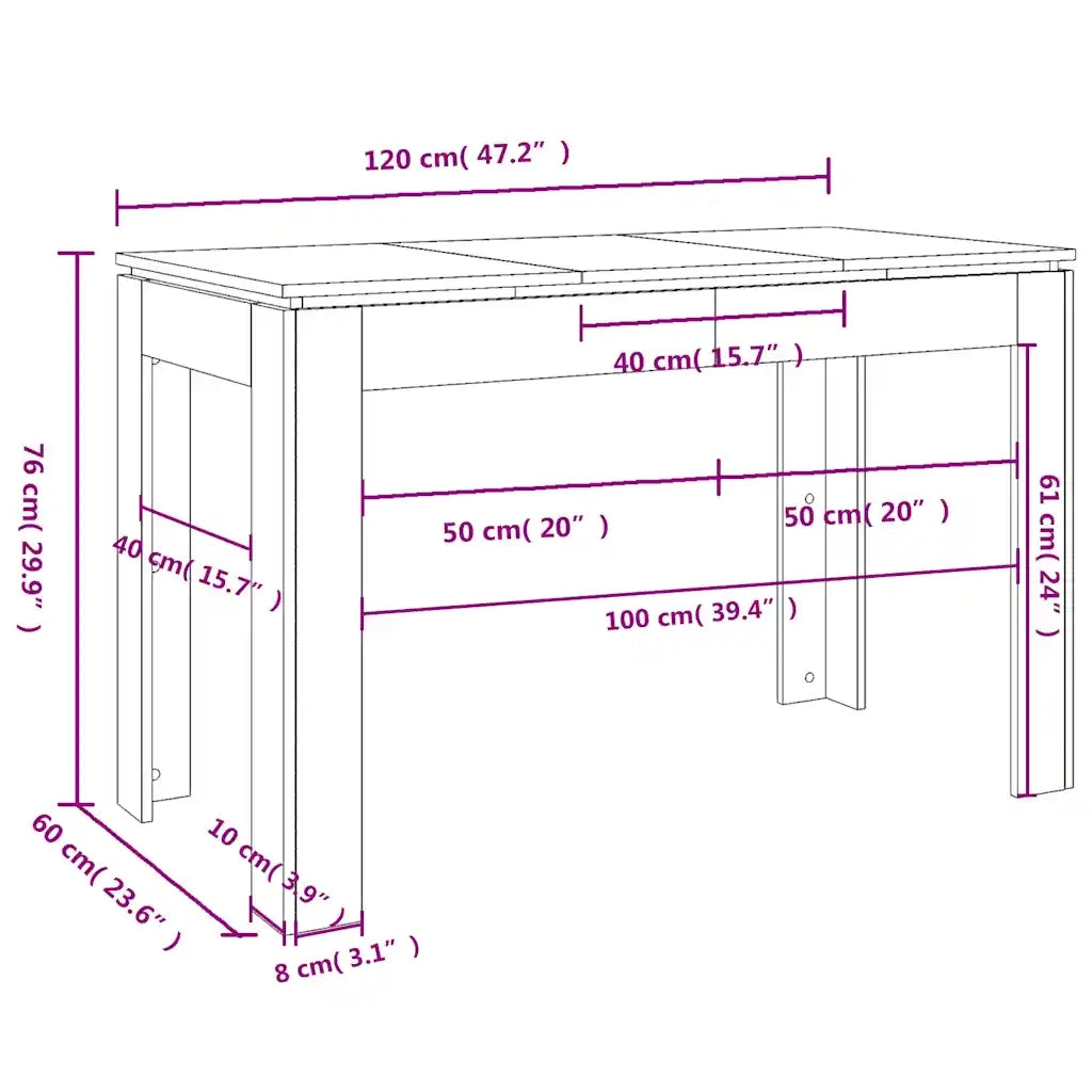 Tavolo da Pranzo Bianco 120x60x76 cm in Legno Multistrato 800756