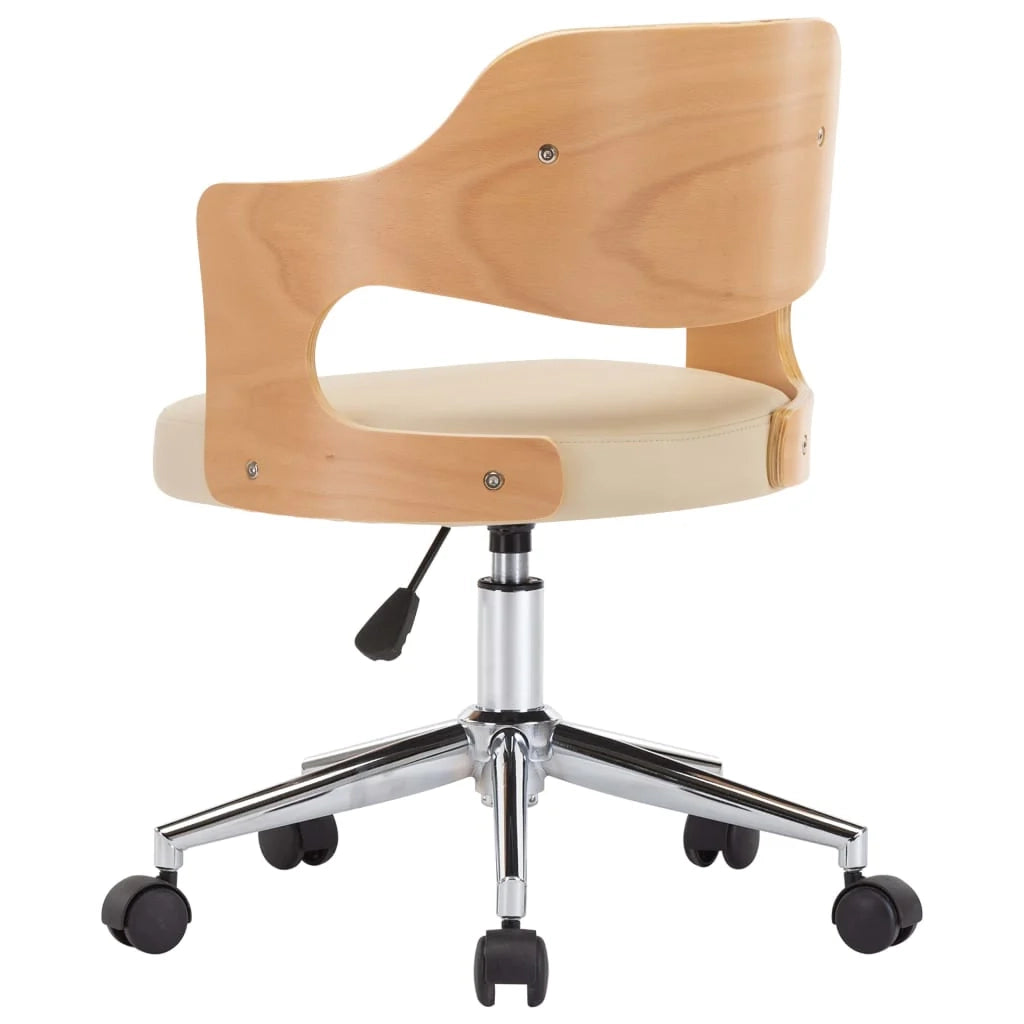 Sedia girevole da ufficio/studio in legno curvato e similpelle color crema 02_0024095
