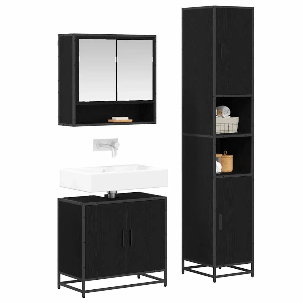 Set di mobili per il bagno 3 pcs Rovere Nero Legno multistrato