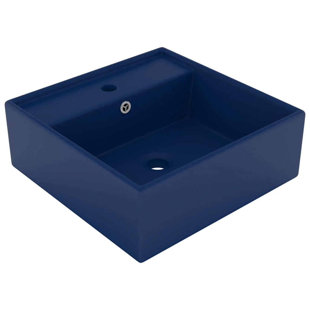 Lavabo quadrato di lusso con troppopieno lavabo da appoggio lavabo da bagno vano per cosmetici 41 x 41 cm ceramica blu scuro opaco 02_0002688