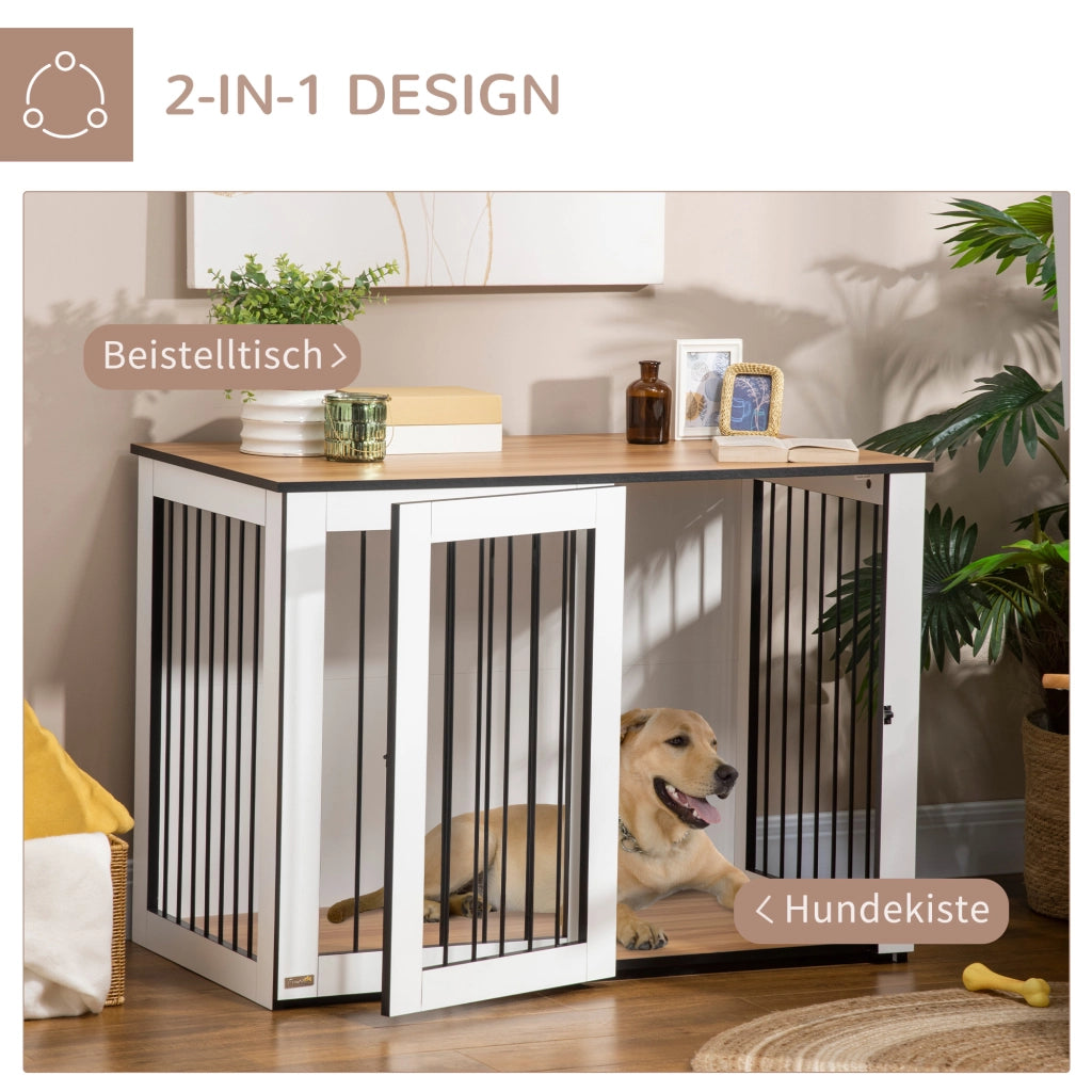 Scaffale per cani con porte bloccabili struttura in legno e acciaio per piccoli e medi cani rovere 106 × 60 × 76 cm