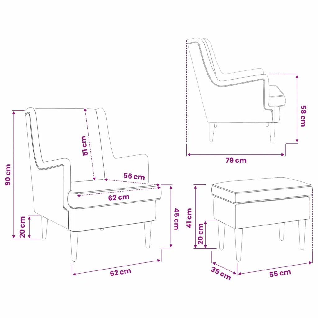 Poltrona con Ottomano 2 pz Nero Bouclé 3418841