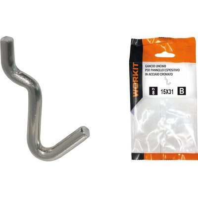 GANCIO UNCINO ACCIAIO SELF WORKIT - X PANNELLO ESPOSITIVO CROM NÂ° 1 MM 15X31 CF=PZ 10- 5 confezioni