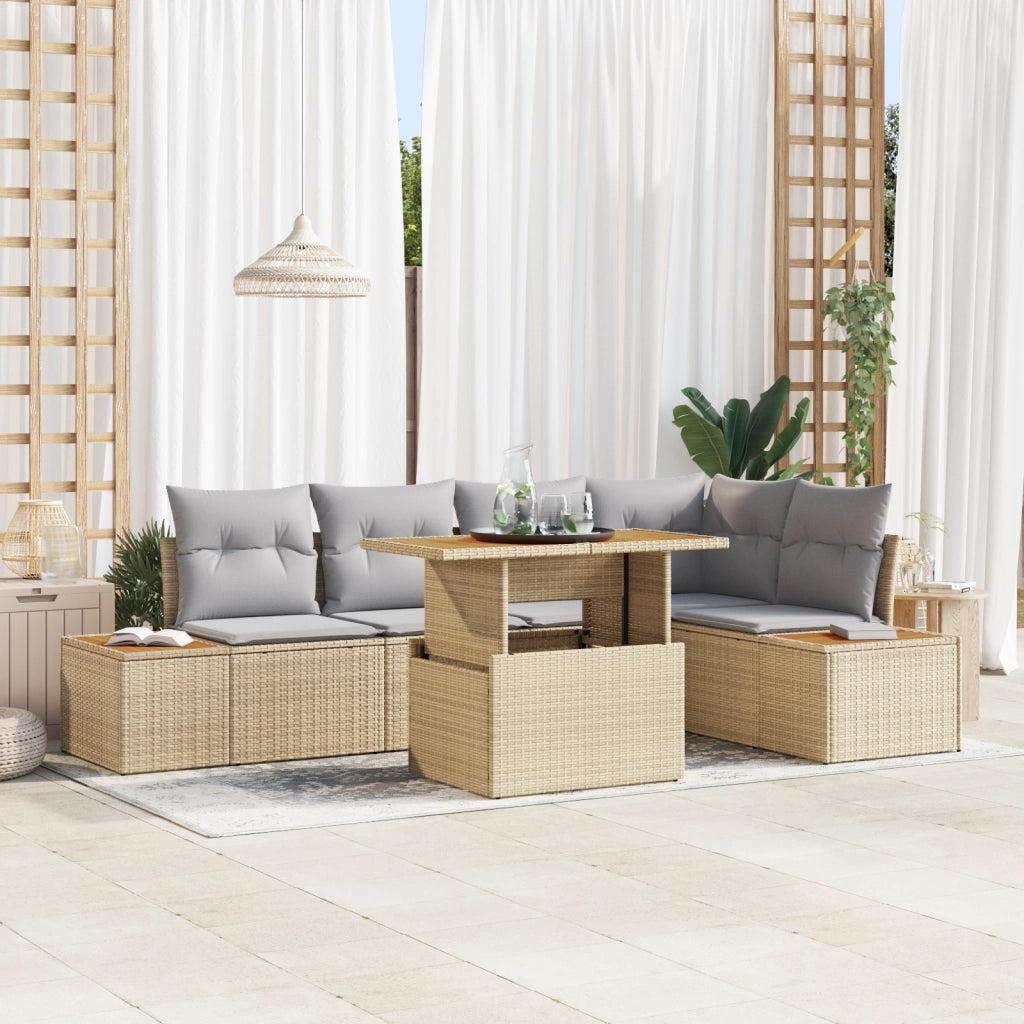 Set Divano da Giardino  6 Pezzi con Cuscini Beige Rattan