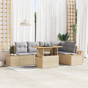 Set Divano da Giardino  6 Pezzi con Cuscini Beige Rattan