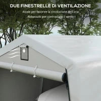 Tendone per Auto e Feste con 2 Finestre Laterali, in Acciaio Zincato e PE, 618x265/330x240 cm, Grigio Chiaro