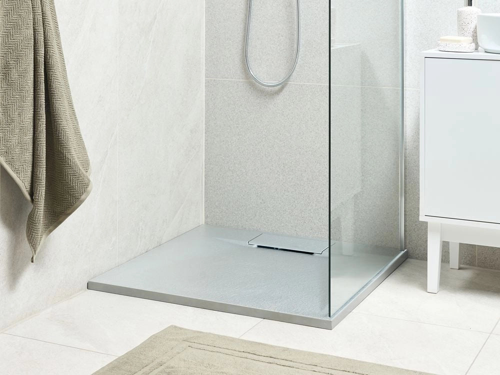 Piatto doccia con scarico grigio SMC 80 x 80 x 3 cm effetto pietra naturale minimalista
