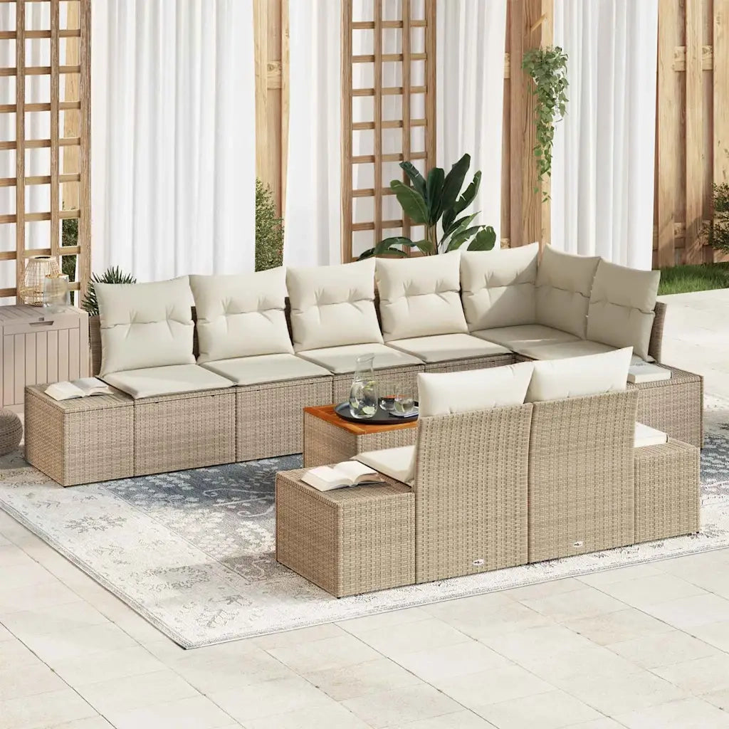 Set Divano da Giardino con cuscino 9 pcs Beige polyrattan 3347974