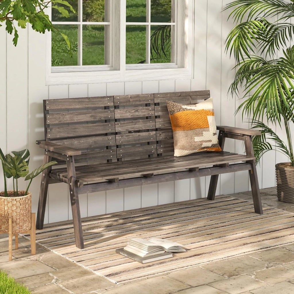 GIANTEX Panchina da giardino con tavolo, in legno massiccio con tavolo centrale pieghevole, panca a 3 posti, panca ergonomica con schienale e braccioli, panca da giardino e terrazza, portata fino a