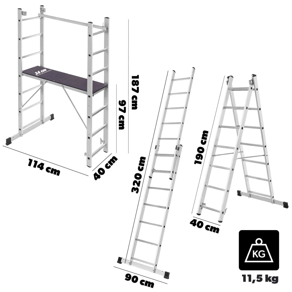 KADAX Mini Ponteggio in Alluminio 2x7 Gradini Piattaforma di Lavoro Pieghevole Scala 3 in 1