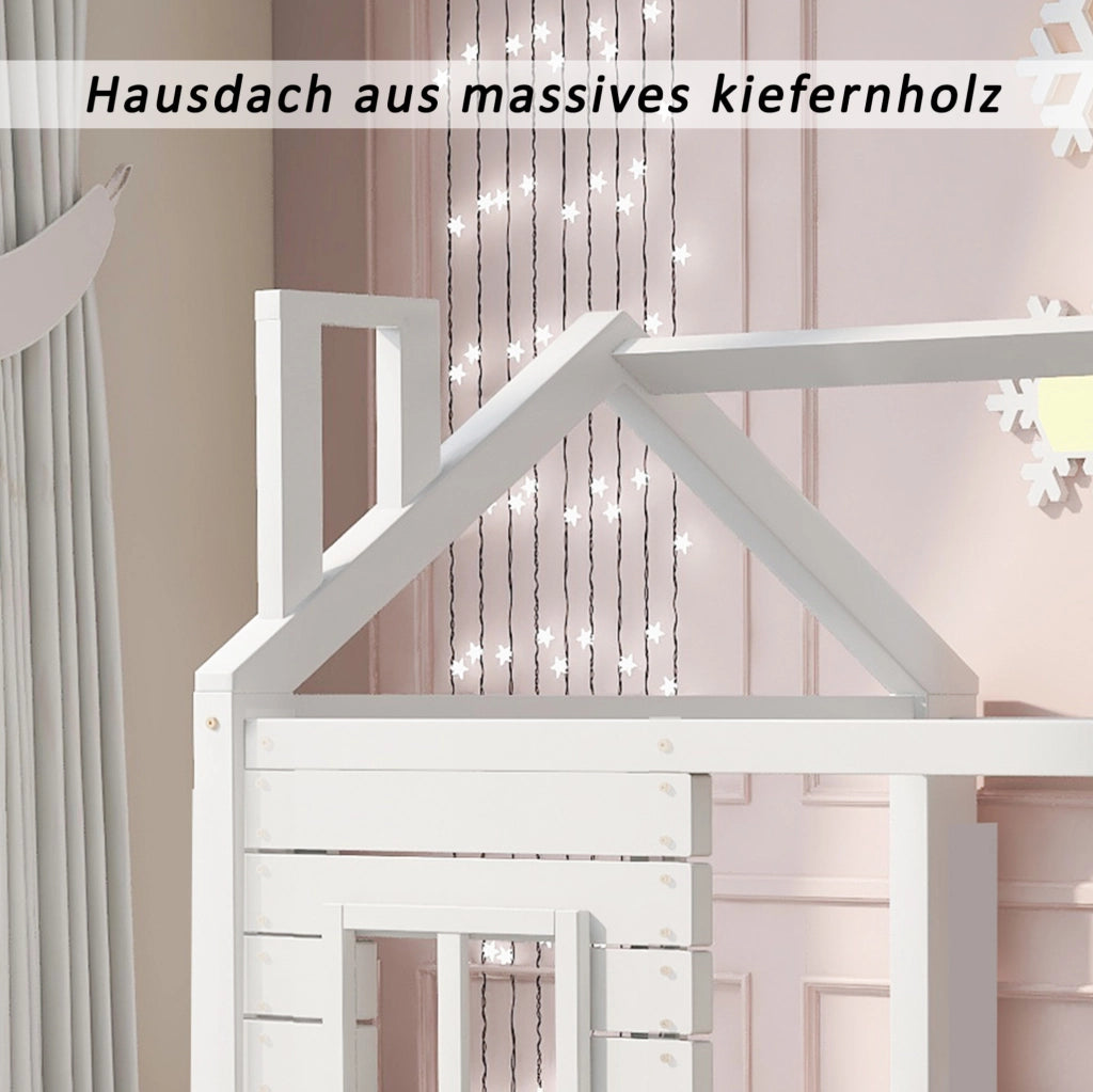 Letto a casetta per bambini 90x200 cm bianco con cassetti