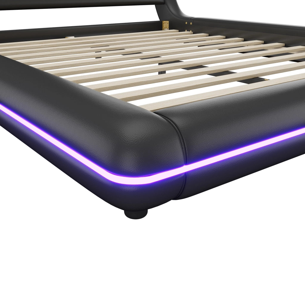 Letto a pavimento 160x200 cm in PU e MDF con luci LED