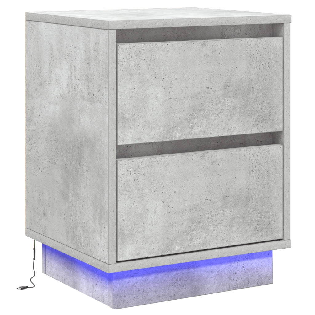 Comodino con luci LED grigio cemento 39x34.5x50 cm