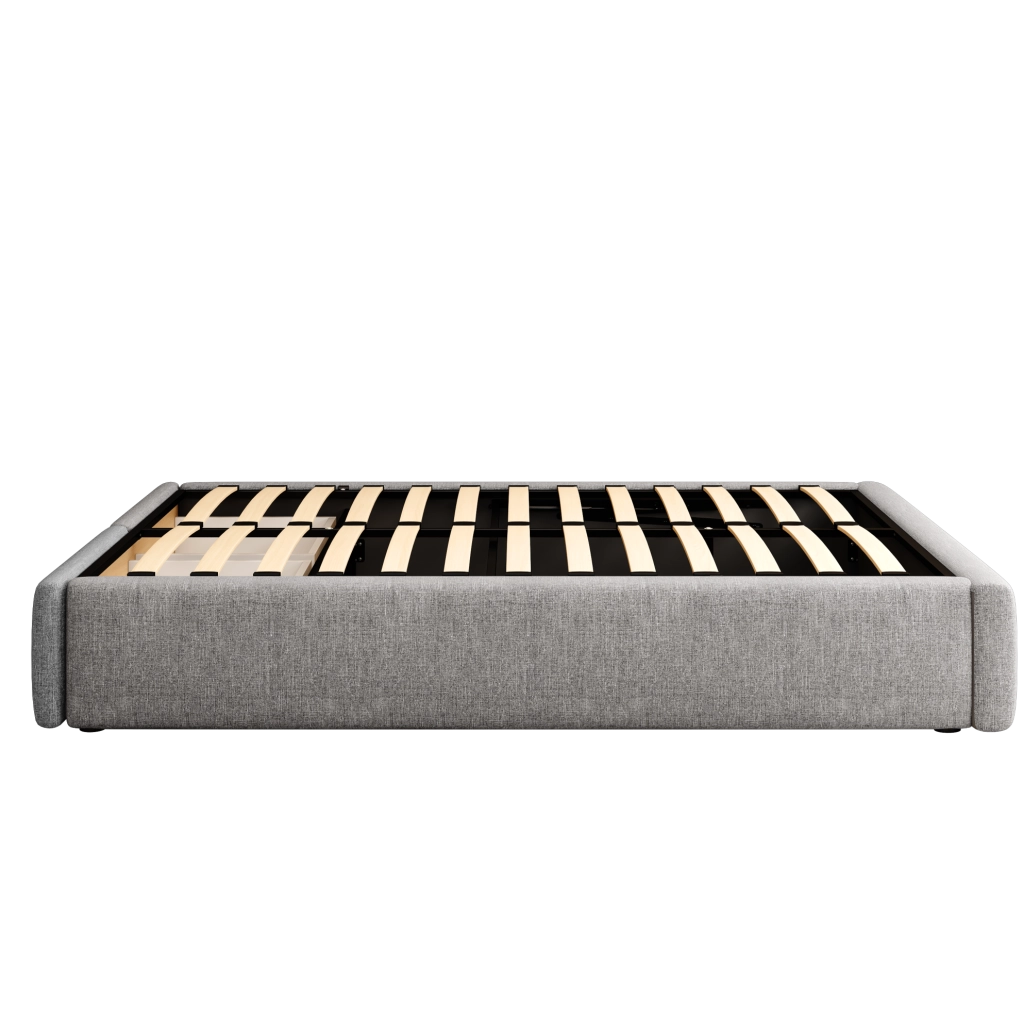 LETTO imbottito 140x200 cm grigio con contenitore idraulico e 2 cassetti