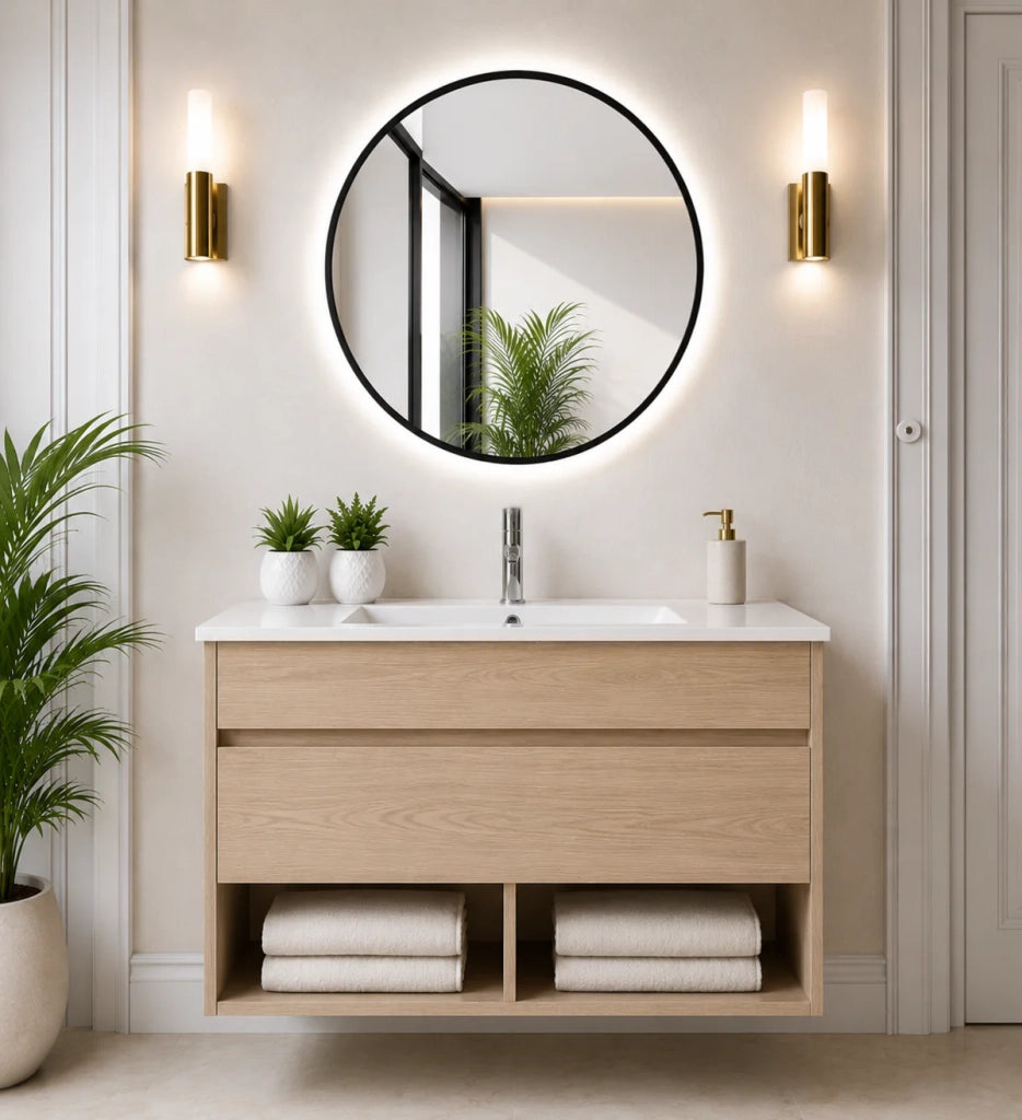 Mobile bagno sospeso con lavabo extrapiano ORIGENBATH NEBARI senza specchio 100x45 cm estepa