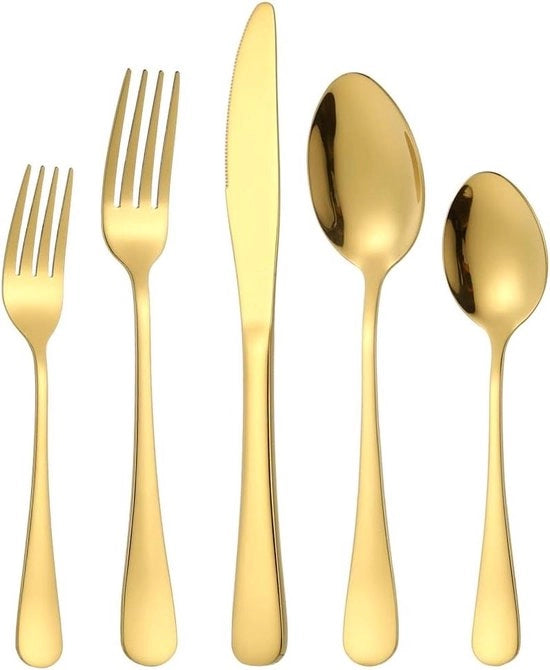 Set di utensili in acciaio inossidabile da 30 pezzi per 6 persone - coltelli forchette cucchiai - resistente alla lavastoviglie - dorato
