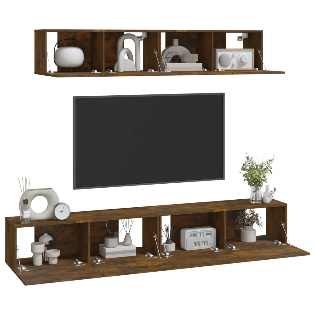 Set di Mobili Porta TV 4 pz Rovere Fumo in Legno Multistrato 3114539