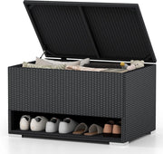 Cassapanca in rattan PE da esterno da 186 litri, con ripiano per scarpiera, fodera protettiva impermeabile, 95 x 60 x 58 cm, scatola per giardino, balcone, patio (nero)