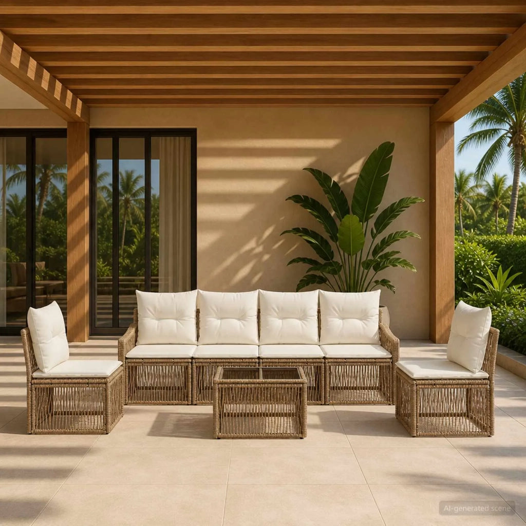 Set Divano da Giardino 7 pcs Beige polyrattan 3435972